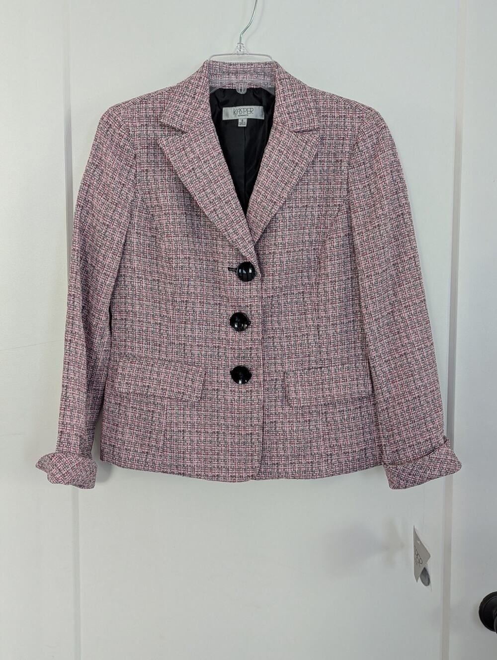 NWT Kasper Separates Blazer Size 6Pink Multi Tweed Plaid Workwear